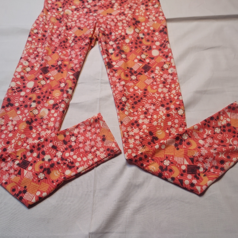 LuLaRoe Leggings Women's One Size Pink Floral Bottoms Skinny Leg Pants - Picture 5 of 10